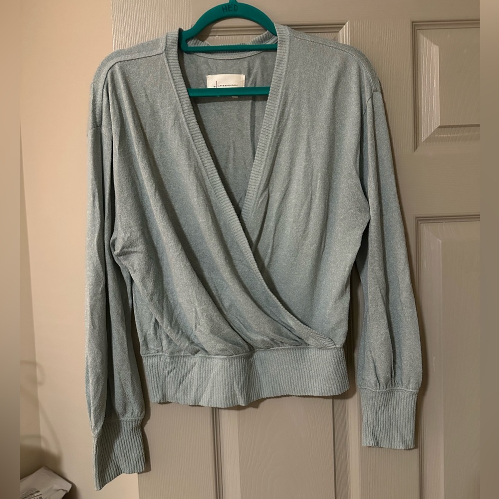 Anthropologie Light Blue Short Wrap Sweater